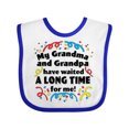 thumbnail image 1 of Inktastic My Grandma and Grandpa Have Waited a Long Time for Me Boys or Girls Baby Bib, 1 of 4