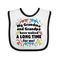 thumbnail image 1 of Inktastic My Grandma and Grandpa Have Waited a Long Time for Me Boys or Girls Baby Bib, 1 of 4