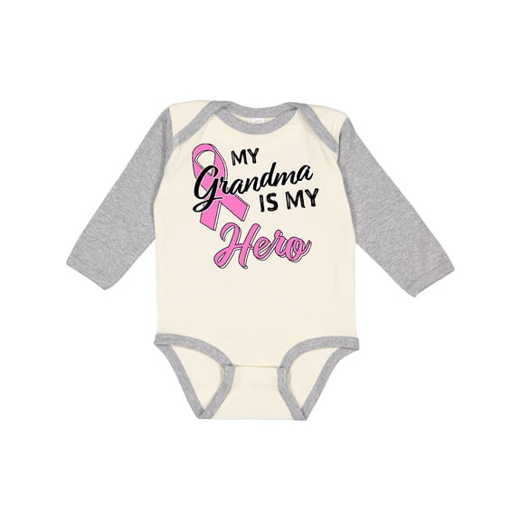 Inktastic My Grandma is My Hero Breast Cancer Awareness Boys or Girls Long Sleeve Baby Bodysuit