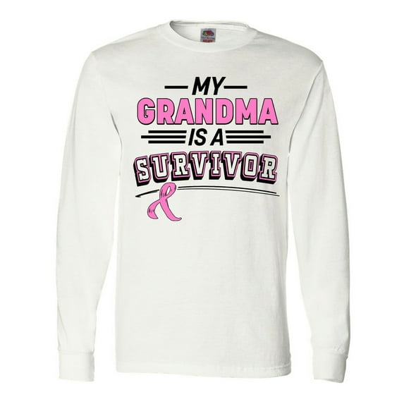 Inktastic My Grandma is a Survivor Breast Cancer Awareness Long Sleeve T-Shirt