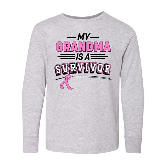 Inktastic My Grandma is a Survivor Breast Cancer Awareness Long Sleeve Youth T-Shirt