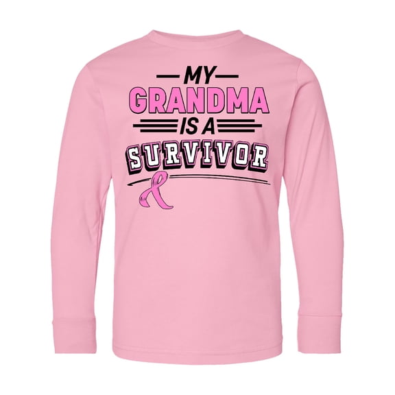 Inktastic My Grandma is a Survivor Breast Cancer Awareness Long Sleeve Youth T-Shirt