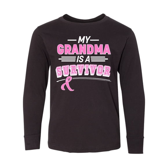 Inktastic My Grandma is a Survivor Breast Cancer Awareness Long Sleeve Youth T-Shirt