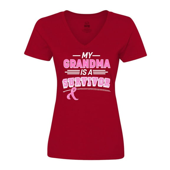 Inktastic My Grandma is a Survivor Breast Cancer Awareness Women's V-Neck T-Shirt