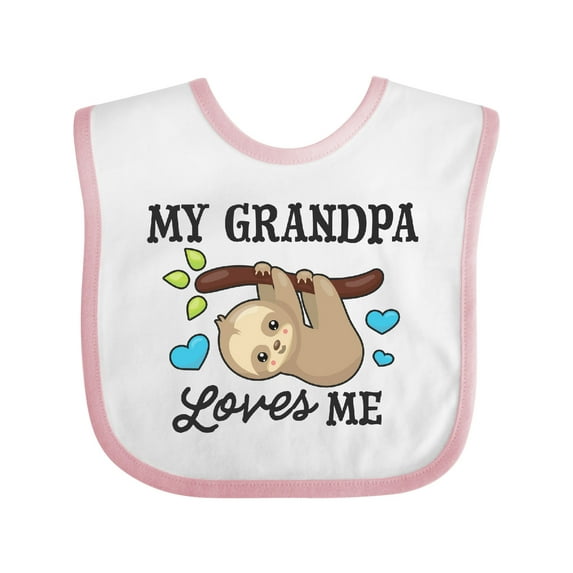 Inktastic My Grandpa Loves Me with Sloth and Hearts Boys or Girls Baby Bib
