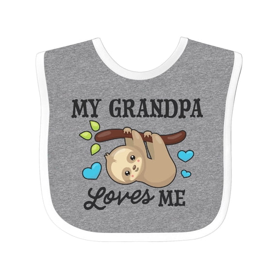 Inktastic My Grandpa Loves Me with Sloth and Hearts Boys or Girls Baby Bib