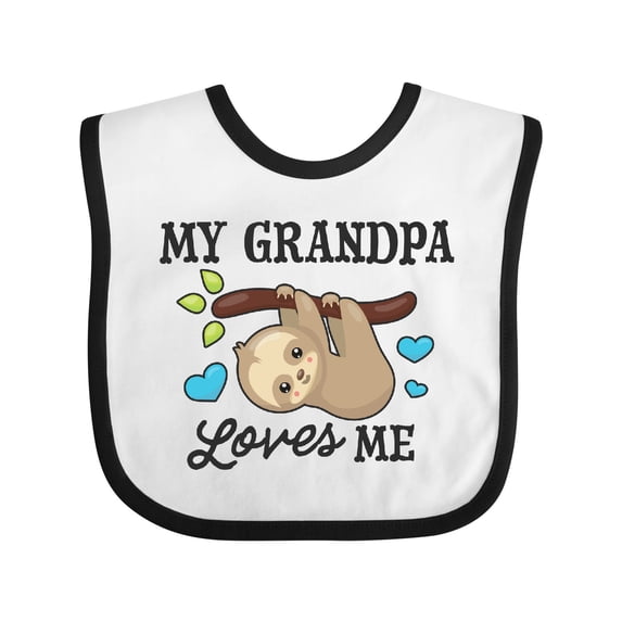 Inktastic My Grandpa Loves Me with Sloth and Hearts Boys or Girls Baby Bib