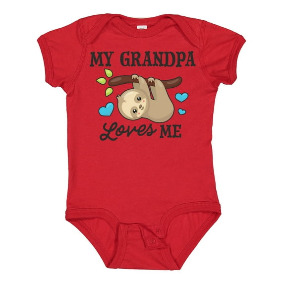 Inktastic My Grandpa Loves Me with Sloth and Hearts Boys or Girls Baby Bodysuit
