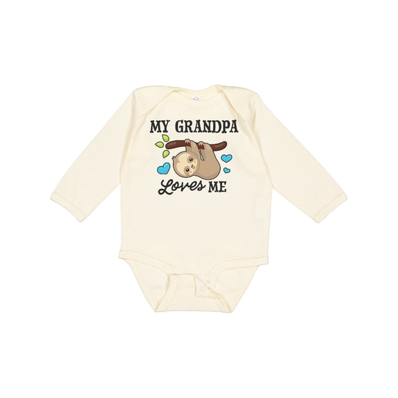Inktastic My Grandpa Loves Me with Sloth and Hearts Boys or Girls Long Sleeve Baby Bodysuit