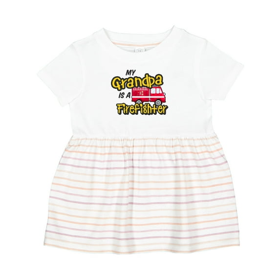 Inktastic My Grandpa is a Firefighter with Fire Truck Girls Baby Dress