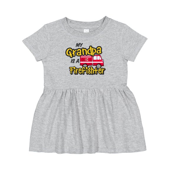Inktastic My Grandpa is a Firefighter with Fire Truck Girls Baby Dress