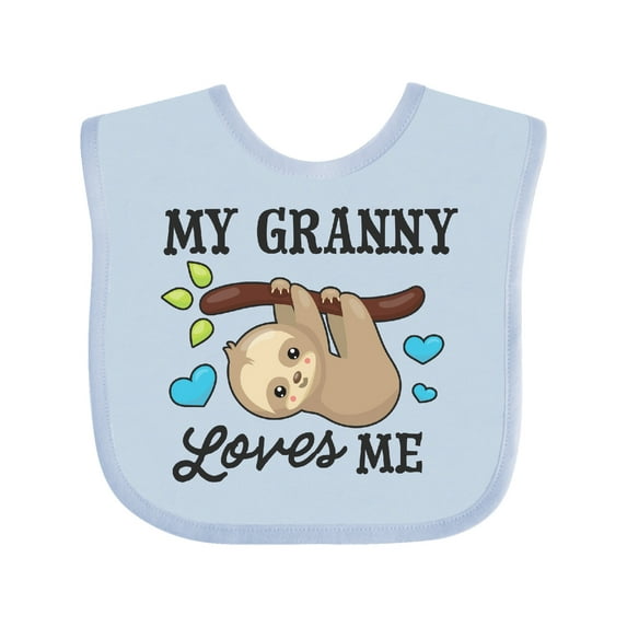 Inktastic My Granny Loves Me with Sloth and Hearts Boys or Girls Baby Bib