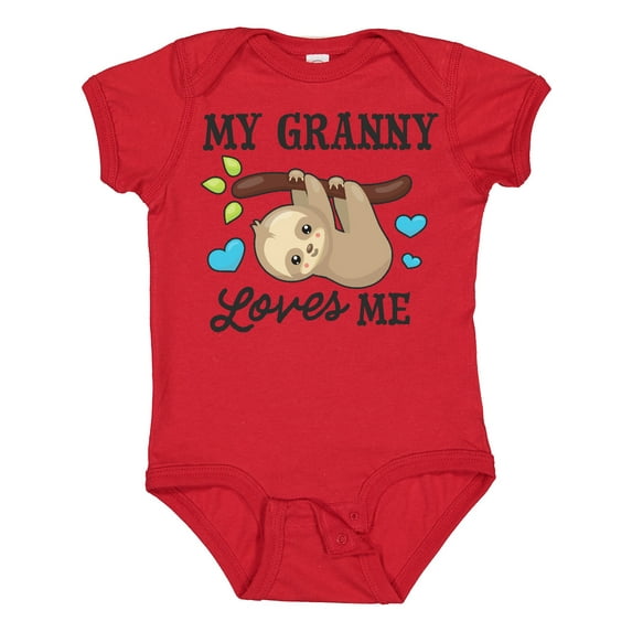Inktastic My Granny Loves Me with Sloth and Hearts Boys or Girls Baby Bodysuit