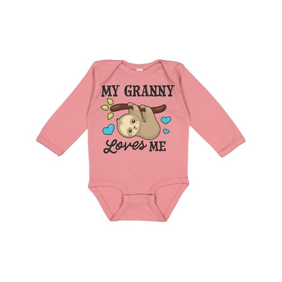 Inktastic My Granny Loves Me with Sloth and Hearts Boys or Girls Long Sleeve Baby Bodysuit