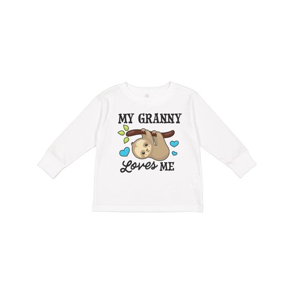 Inktastic My Granny Loves Me with Sloth and Hearts Boys or Girls Long Sleeve Toddler T-Shirt