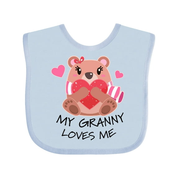 Inktastic My Granny Loves me- bear and hearts Boys or Girls Baby Bib
