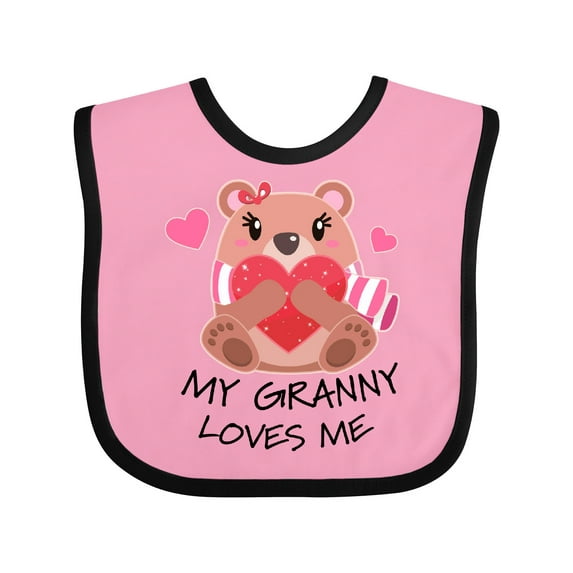 Inktastic My Granny Loves me- bear and hearts Boys or Girls Baby Bib