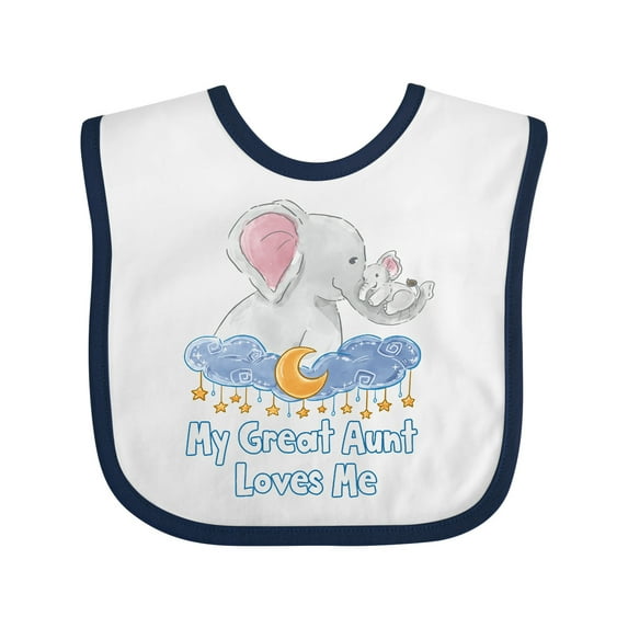 Inktastic My Great Aunt Loves Me Cute Elephants Clouds Moon and Stars Boys or Girls Baby Bib