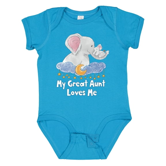 Inktastic My Great Aunt Loves Me Cute Elephants Clouds Moon and Stars Boys or Girls Baby Bodysuit