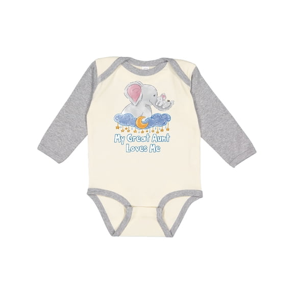 Inktastic My Great Aunt Loves Me Cute Elephants Clouds Moon and Stars Boys or Girls Long Sleeve Baby Bodysuit