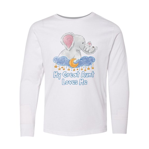 Inktastic My Great Aunt Loves Me Cute Elephants Clouds Moon and Stars Long Sleeve Youth T-Shirt