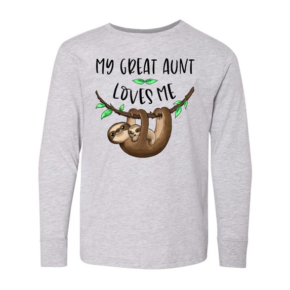 Inktastic My Great Aunt Loves Me Cute Sloth and Baby Long Sleeve Youth T-Shirt