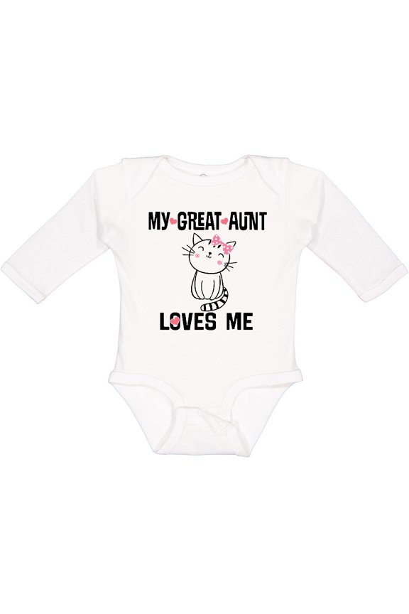 My Great Aunt Loves Me Kitty Cat Girls Long Sleeve Baby Bodysuit