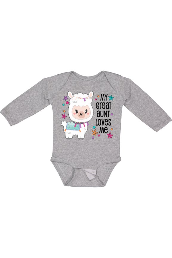 My Great Aunt Loves Me- cute and happy llama Boys or Girls Long Sleeve Baby Bodysuit