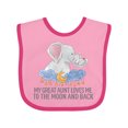 thumbnail image 1 of Inktastic My Great Aunt Loves Me to the Moon and Back Elephants Boys or Girls Baby Bib, 1 of 4