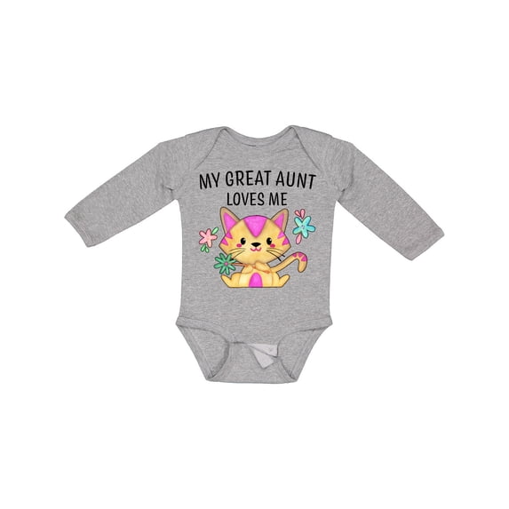 Inktastic My Great Aunt Loves Me with Cute Kitten and Flowers Boys or Girls Long Sleeve Baby Bodysuit