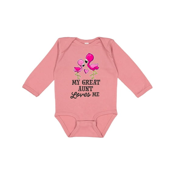 Inktastic My Great Aunt Loves Me with Two Flamingos Boys or Girls Long Sleeve Baby Bodysuit