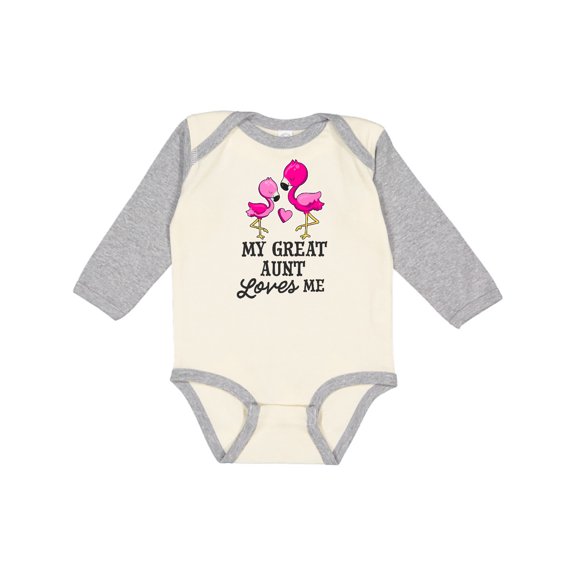 Inktastic My Great Aunt Loves Me with Two Flamingos Boys or Girls Long Sleeve Baby Bodysuit