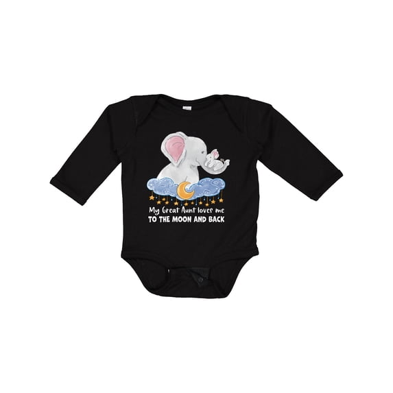 Inktastic My Great Aunt Loves me to the Moon and Back Elephant Family Boys or Girls Long Sleeve Baby Bodysuit