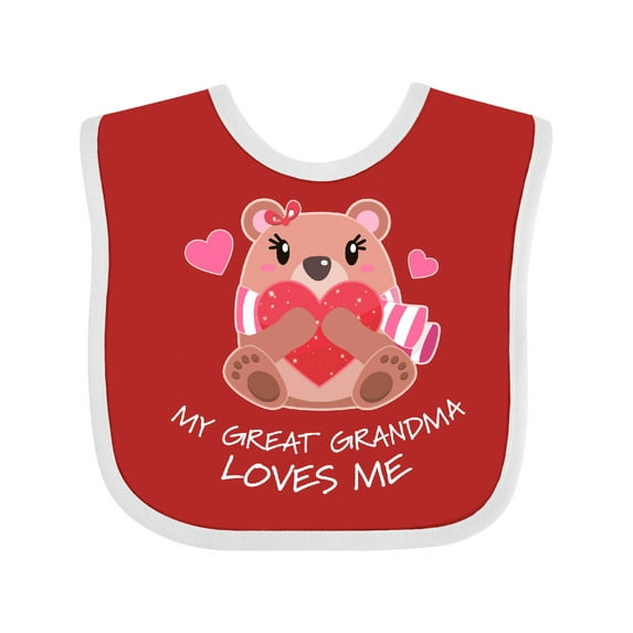 Inktastic My Great Grandma Loves Me Bear and Hearts Boys or Girls Baby Bib