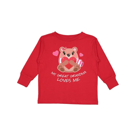 Inktastic My Great Grandma Loves Me Bear and Hearts Boys or Girls Long Sleeve Toddler T-Shirt