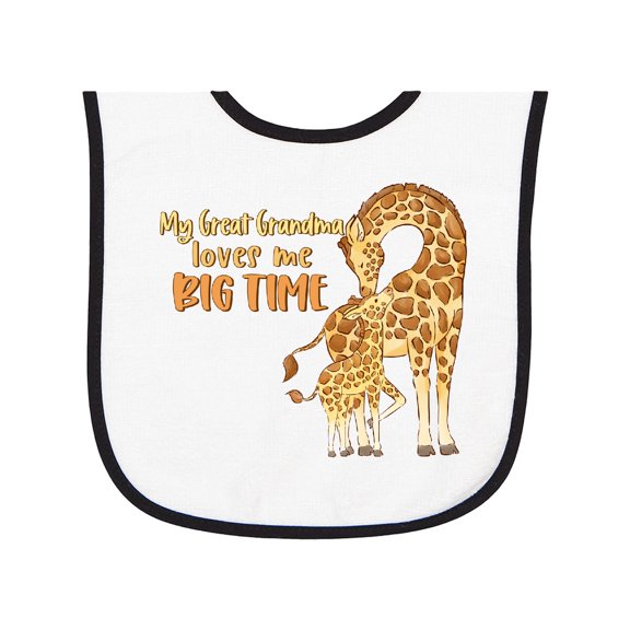 Inktastic My Great Grandma Loves Me Big Time Cute Giraffe Family Baby Terry Cloth Bib