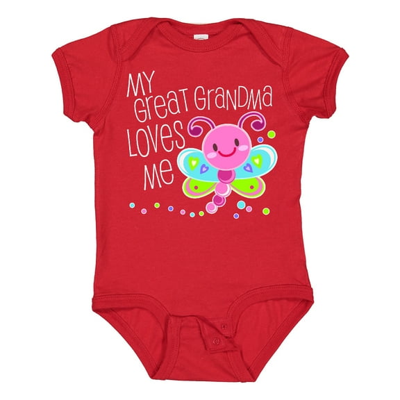 Inktastic My Great Grandma Loves Me Cute Dragonfly Boys or Girls Baby Bodysuit