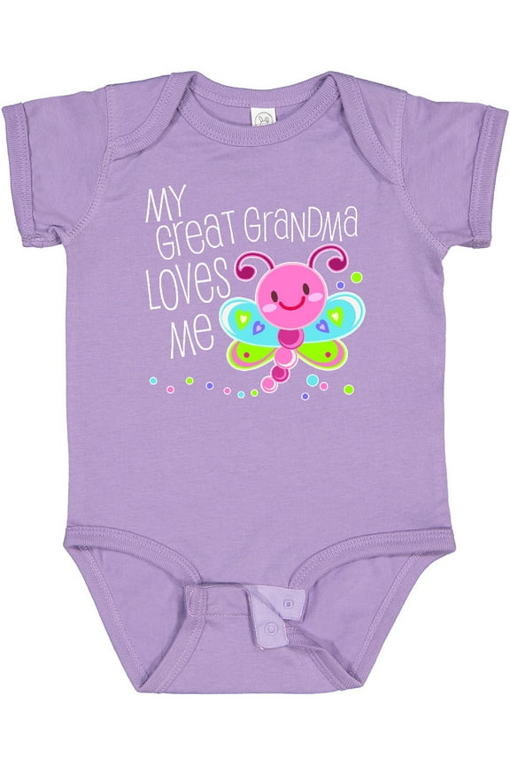 My Great Grandma Loves Me Cute Dragonfly Boys or Girls Baby Bodysuit