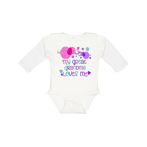 Inktastic My Great Grandma Loves Me Cute Elephants Boys or Girls Long Sleeve Baby Bodysuit