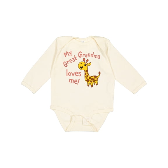 Inktastic My Great Grandma Loves Me- Cute Giraffe Boys or Girls Long Sleeve Baby Bodysuit