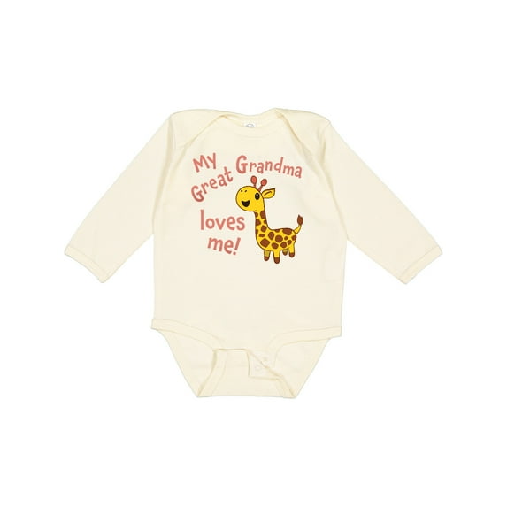 Inktastic My Great Grandma Loves Me- Cute Giraffe Boys or Girls Long Sleeve Baby Bodysuit
