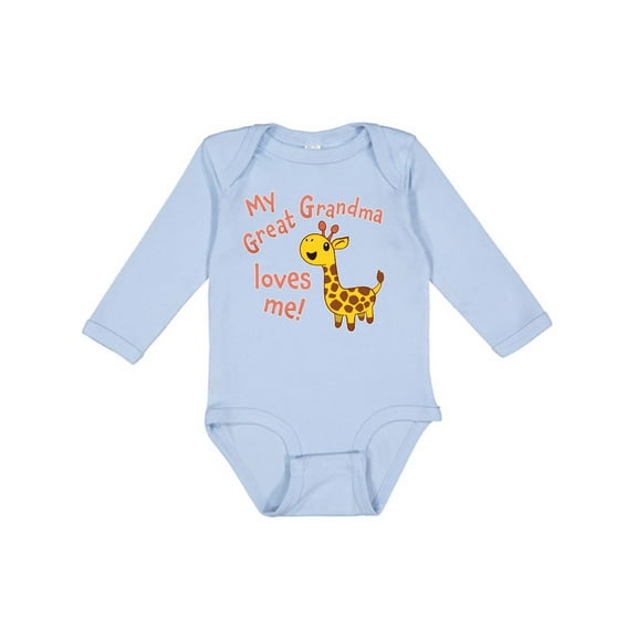 Inktastic My Great Grandma Loves Me- Cute Giraffe Boys or Girls Long Sleeve Baby Bodysuit
