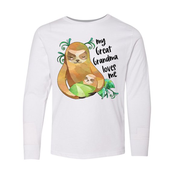 Inktastic My Great Grandma Loves Me Cute Sloth and Baby Long Sleeve Youth T-Shirt