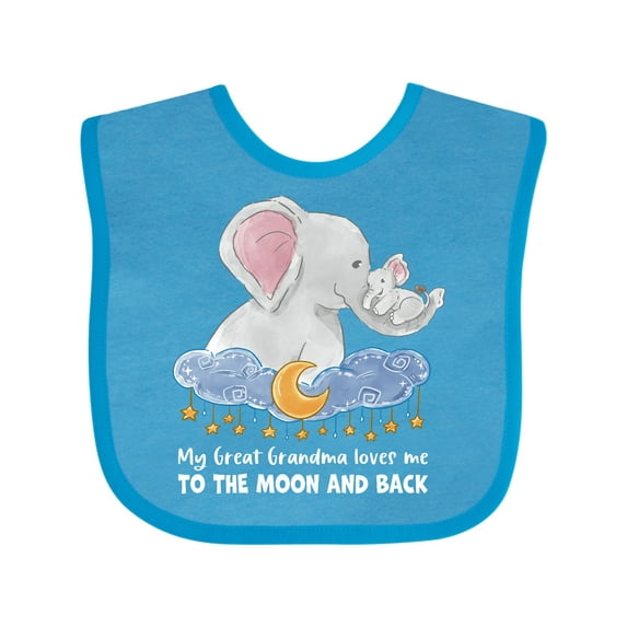 Inktastic My Great Grandma Loves Me to the Moon and Back Elephant Boys or Girls Baby Bib