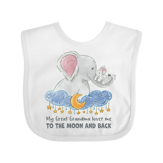 Inktastic My Great Grandma Loves Me to the Moon and Back Elephant Boys or Girls Baby Bib