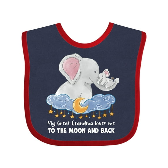 Inktastic My Great Grandma Loves Me to the Moon and Back Elephant Boys or Girls Baby Bib