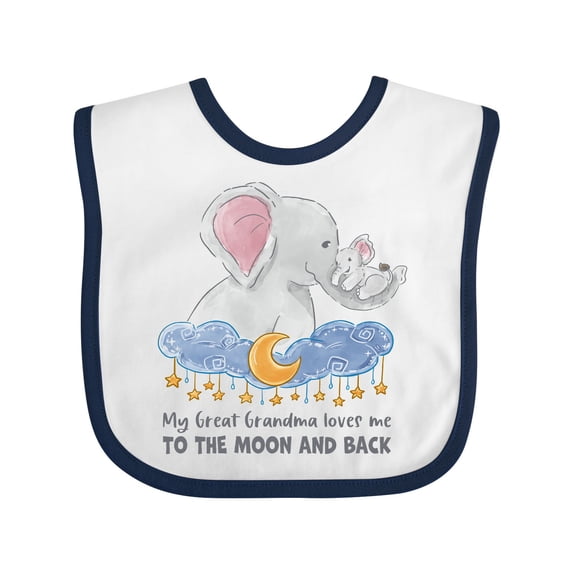 Inktastic My Great Grandma Loves Me to the Moon and Back Elephant Boys or Girls Baby Bib
