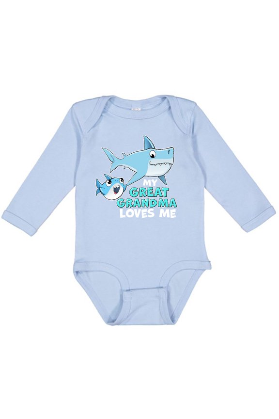 My Great Grandma Loves Me with Cute Sharks Boys or Girls Long Sleeve Baby Bodysuit