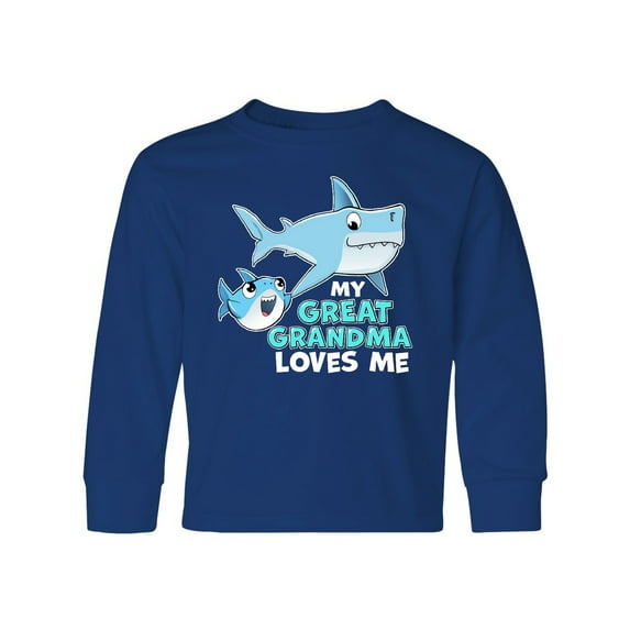 Inktastic My Great Grandma Loves Me with Cute Sharks Long Sleeve Youth T-Shirt