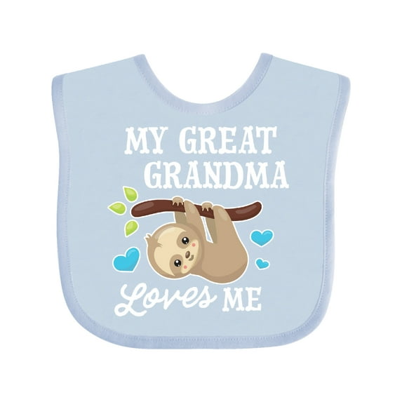 Inktastic My Great Grandma Loves Me with Sloth and Hearts Boys or Girls Baby Bib